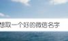 想取一个好的微信名字