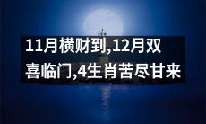 11月意外之财降临门前，令人意想不到；12月好运接踵而至，双倍喜事竟连连不断！这一次，尝到甘露食之，春回大地，13生肖欢愉无限。而其中，4生肖饱受苦痛之后，终于迎来了甘甜的时光